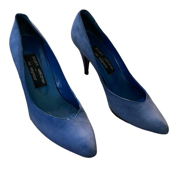 Stuart Weitzman For Mr. Seymour Blue Slip On Heels Size 7 - Picture 3 of 8